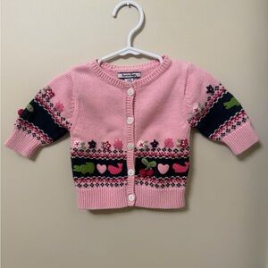 Vintage Hartstrings Pink Knit Baby Cardigan • 3–6M